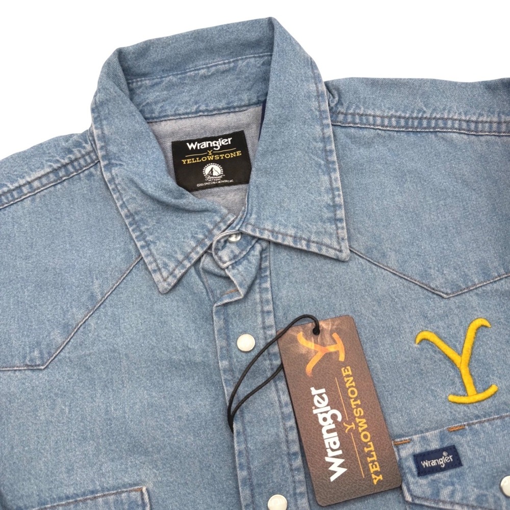 Wrangler Yellowstone Short Sleeve Denim Western Shirt Men's XL Pearl Snap New